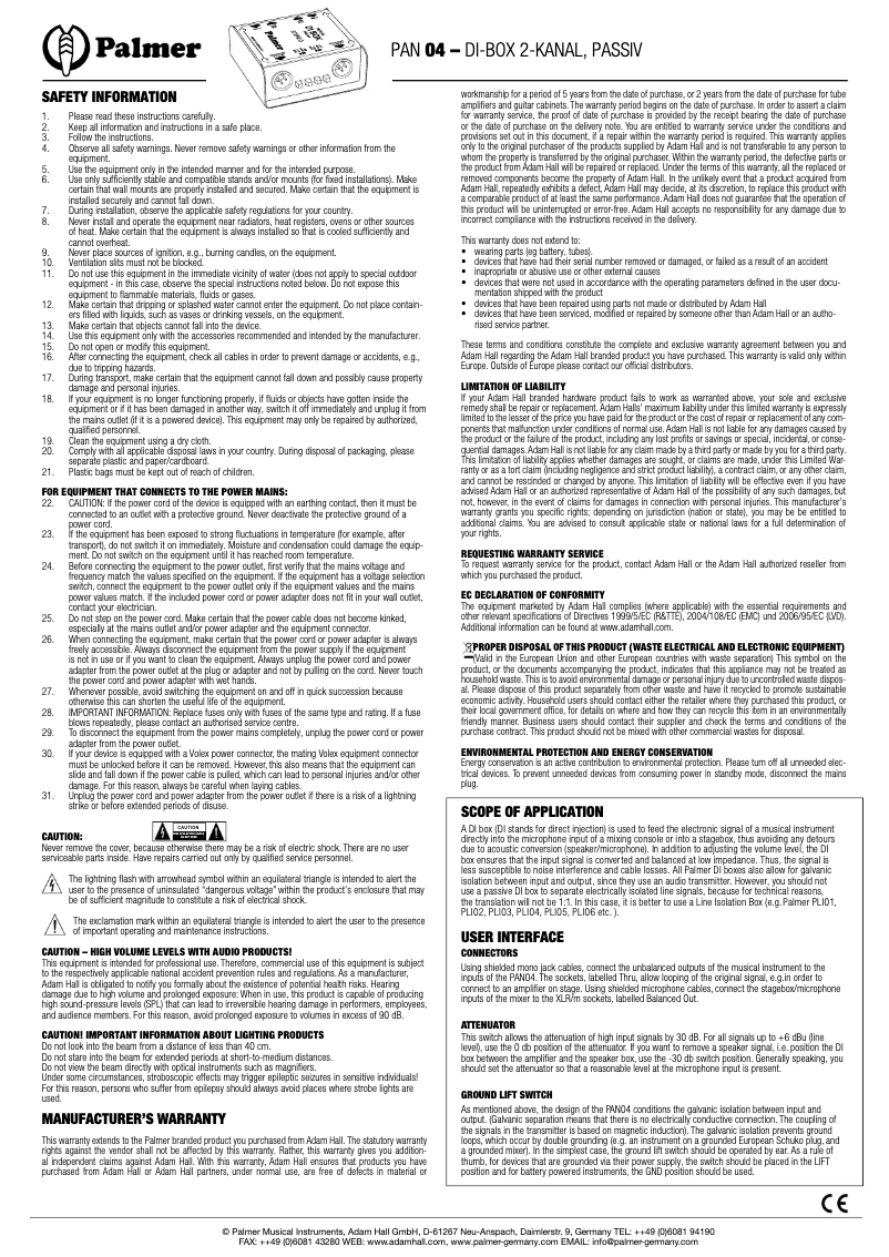 Image de la première page du manuel de l'appareil PAN 04
