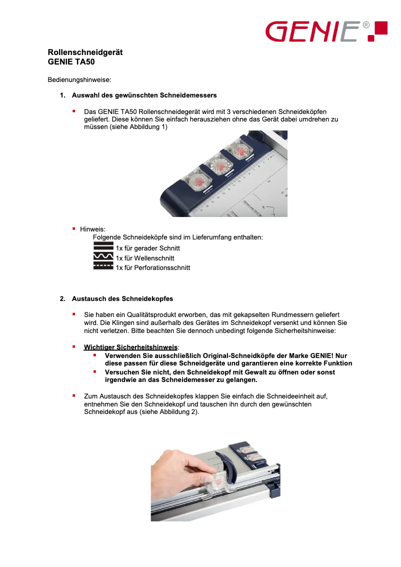 Page n°1 - Manuel utilisateur Genie TA50