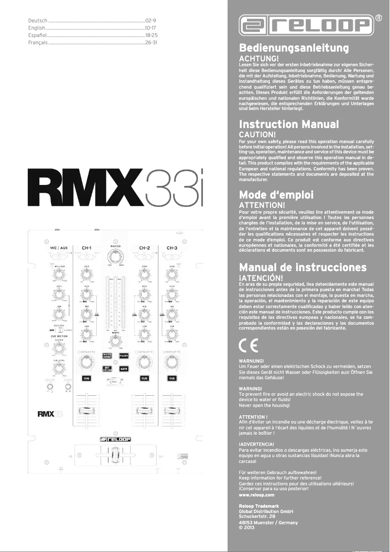 Page n°1 - Manuel utilisateur Reloop RMX-33i