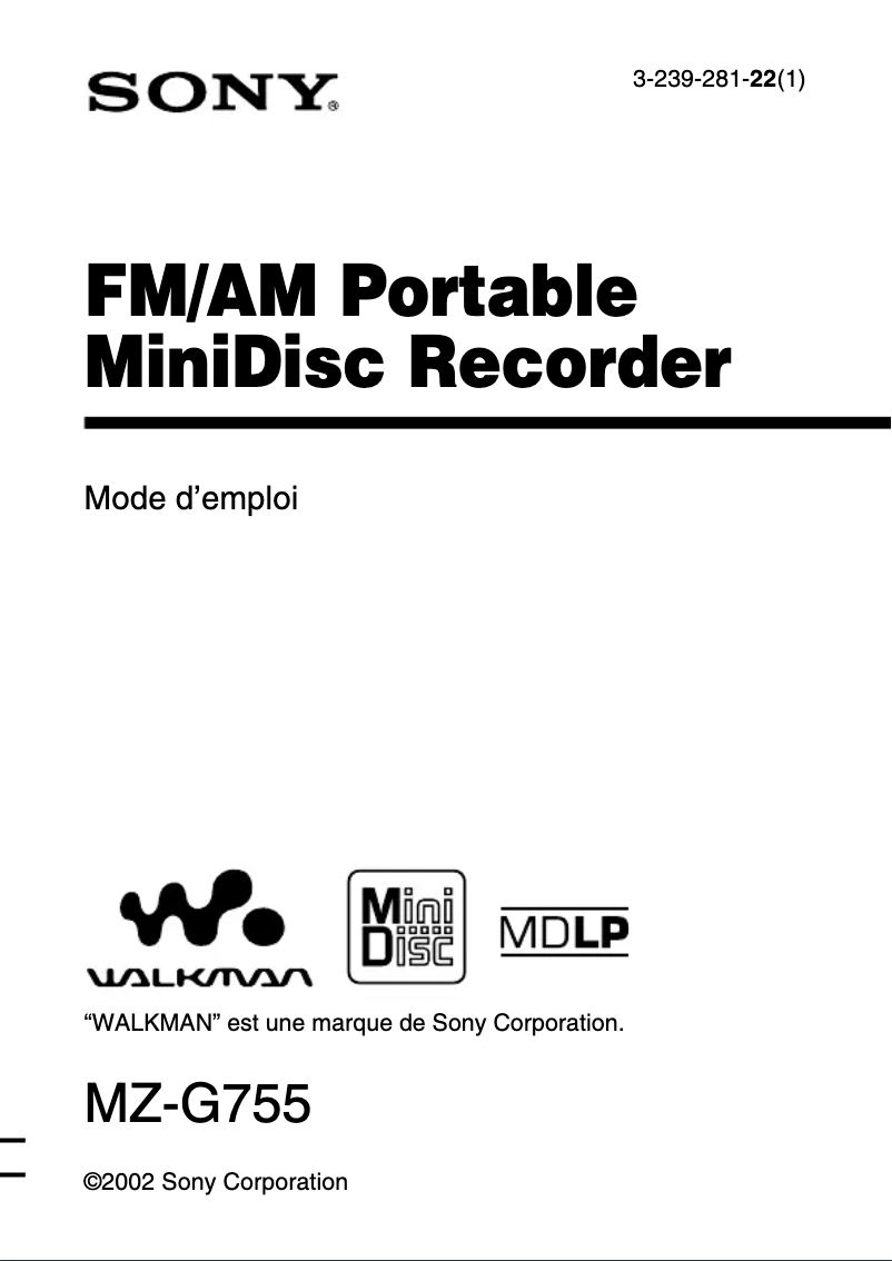 Imagen de la primera página del manual del dispositivo MZ-G755