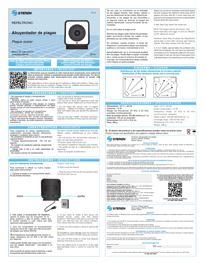 Page 1 de la notice Manuel utilisateur Steren REPELTRONIC
