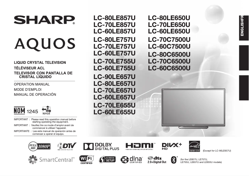 Page n°1 - Manuel utilisateur Sharp Aquos LC-60LE655U