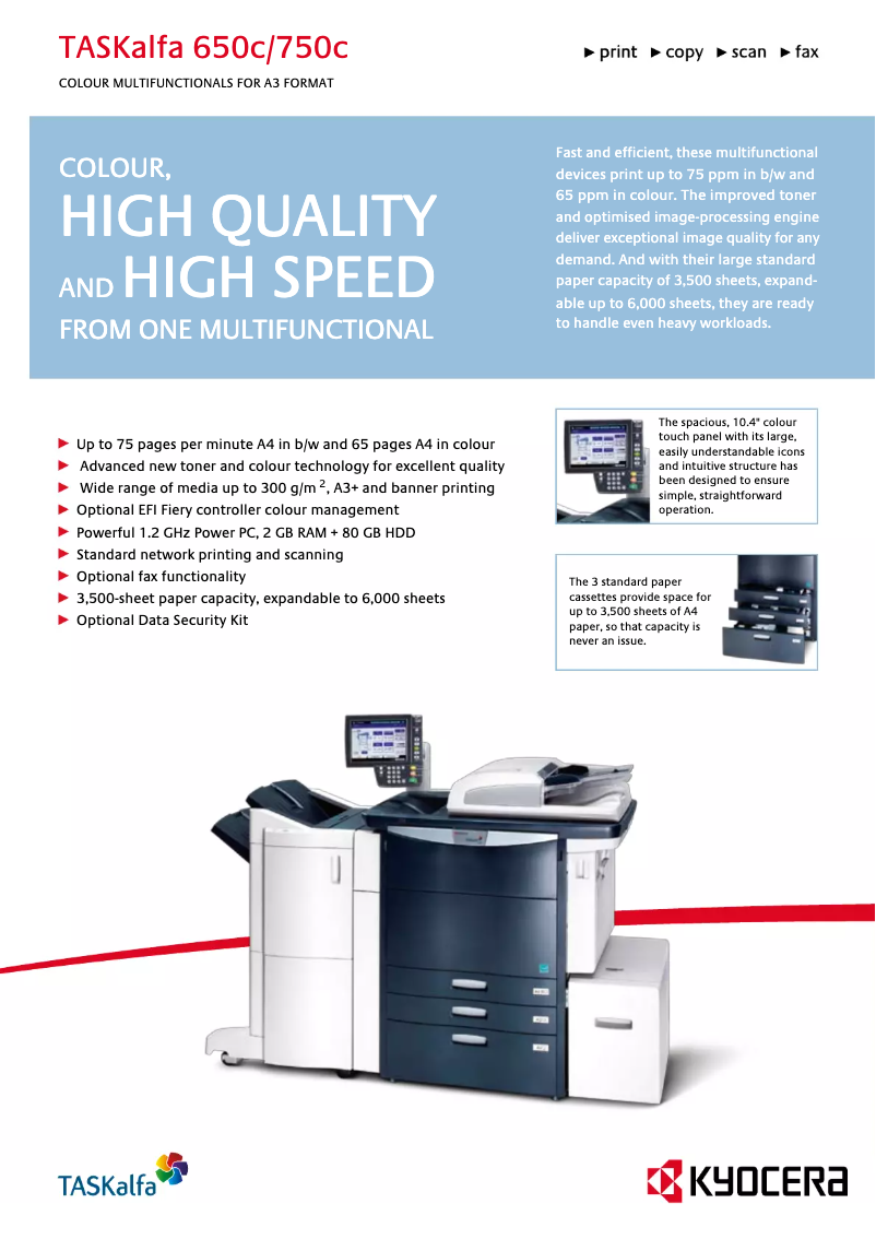 Page 1 de la notice Fiche technique Kyocera TASKalfa 650c