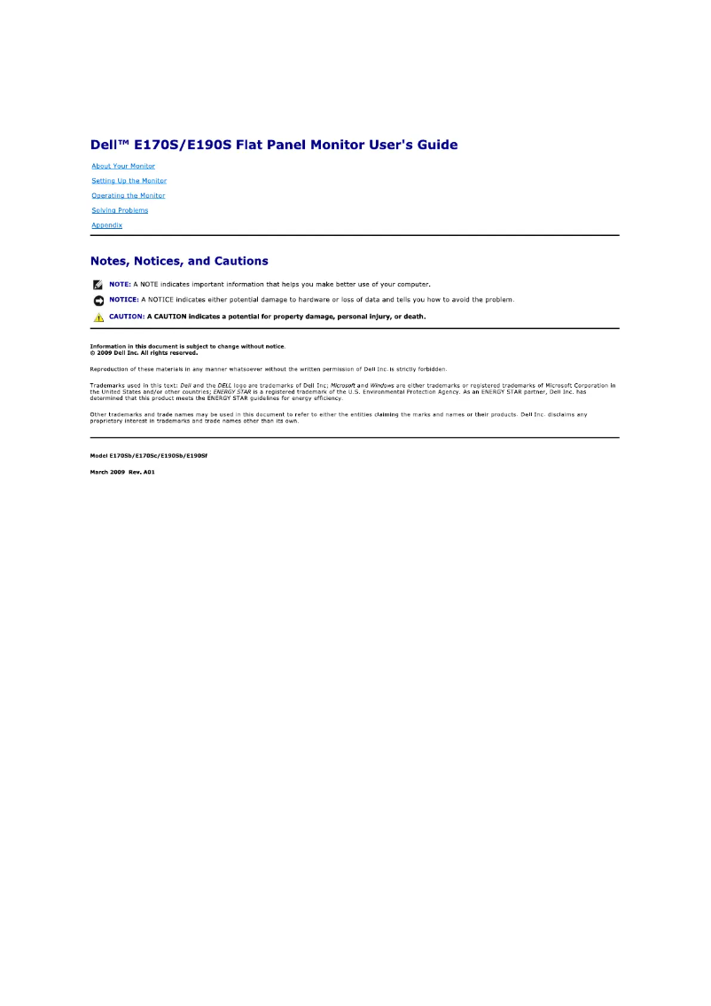 Page 1 de la notice Manuel utilisateur Dell E170S