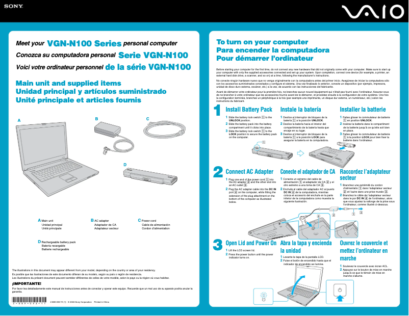 Page n°1 - Guide d'installation Sony Vaio VGN-N130P