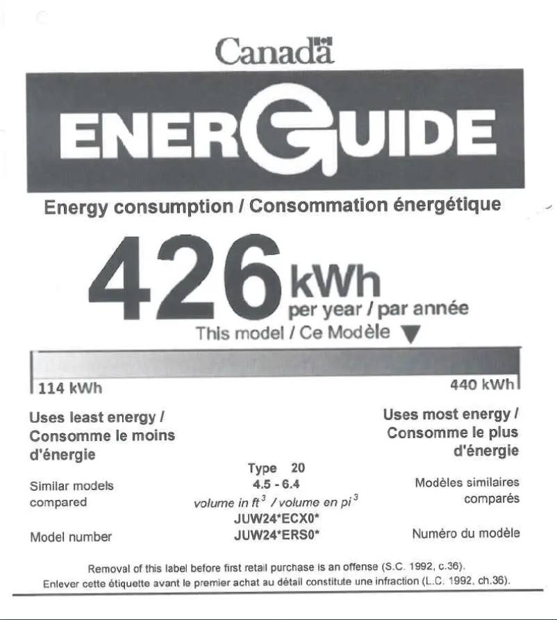 Page n°1 - Label énergétique JennAir JUW24FRERS