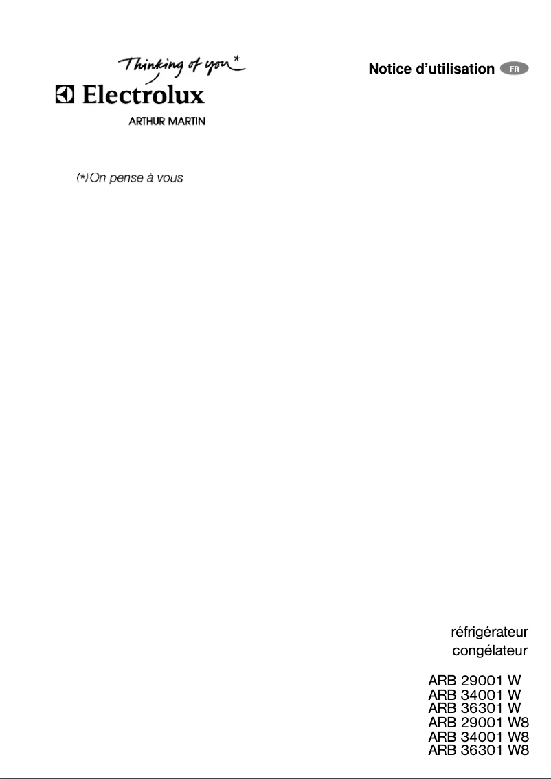 Page 1 de la notice Manuel utilisateur Arthur Martin-Electrolux ARB34001W8