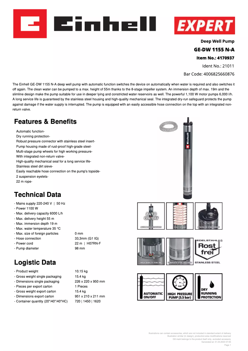 Image de la première page du manuel de l'appareil GE-DW 1155 N-A