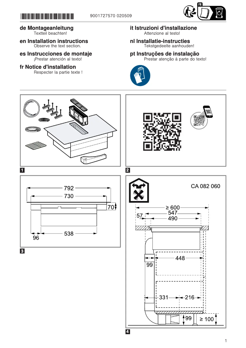 Page 1 de la notice Guide d'installation Gaggenau CV282101