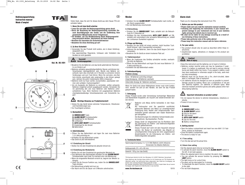 Page 1 de la notice Manuel utilisateur TFA Loom 60.1031.01