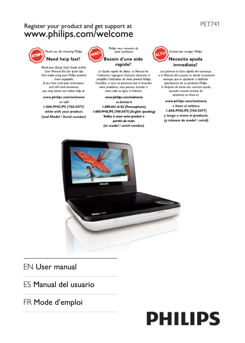 Page 1 de la notice Manuel utilisateur Philips PET741W