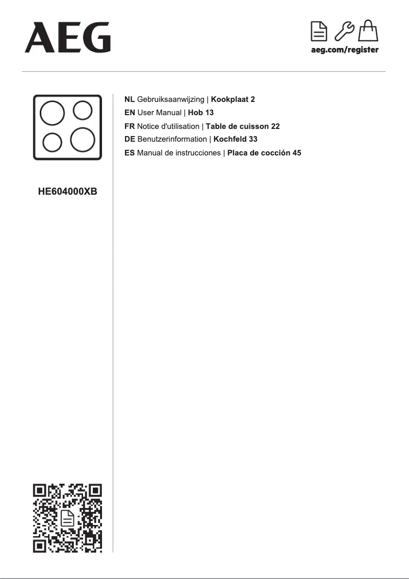 Page n°1 - Manuel utilisateur AEG HE604000XB
