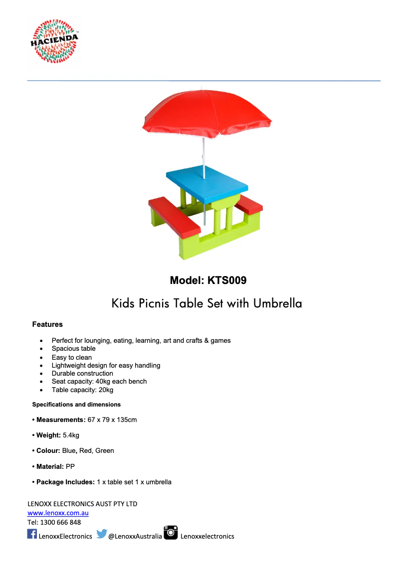 Page 1 de la notice Fiche technique Gem Toys KTS009