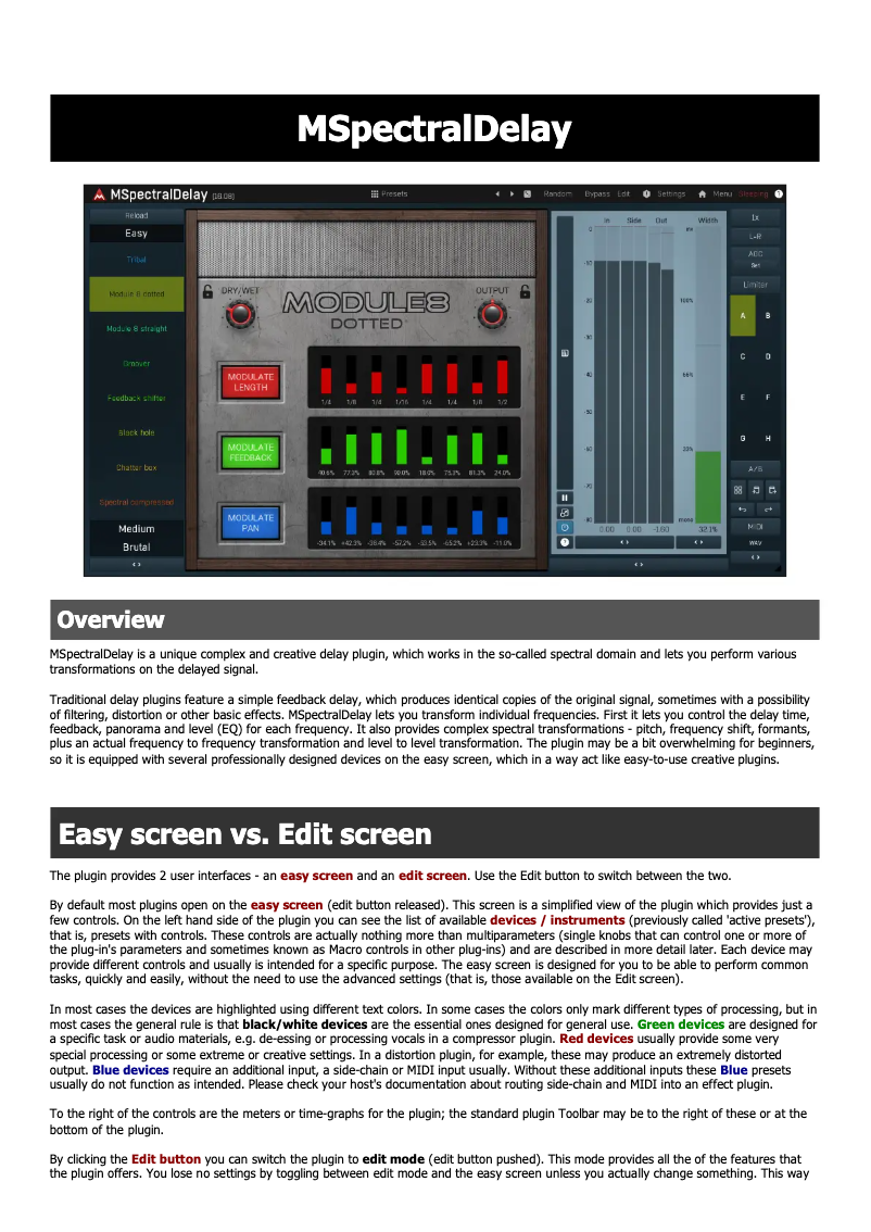 Page n°1 - Manuel utilisateur MeldaProduction MSpectralDelay