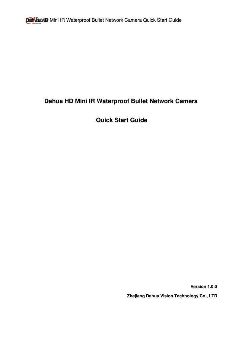 Page 1 de la notice Manuel utilisateur Dahua Technology IPC-HFW1020S