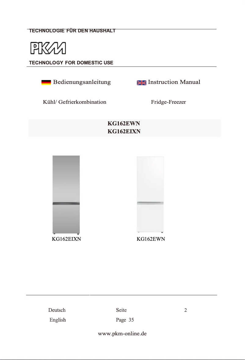 Page 1 de la notice Manuel utilisateur PKM KG162EWN