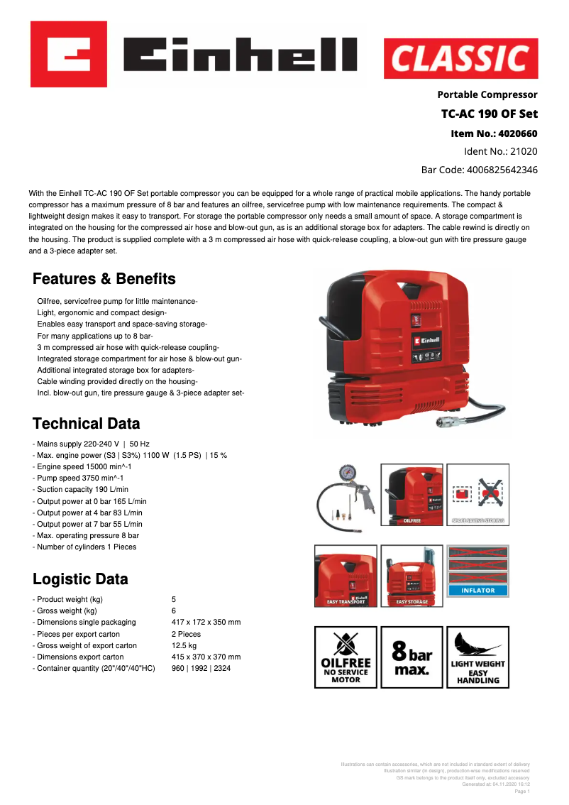 Image de la première page du manuel de l'appareil TC-AC 190 OF Set