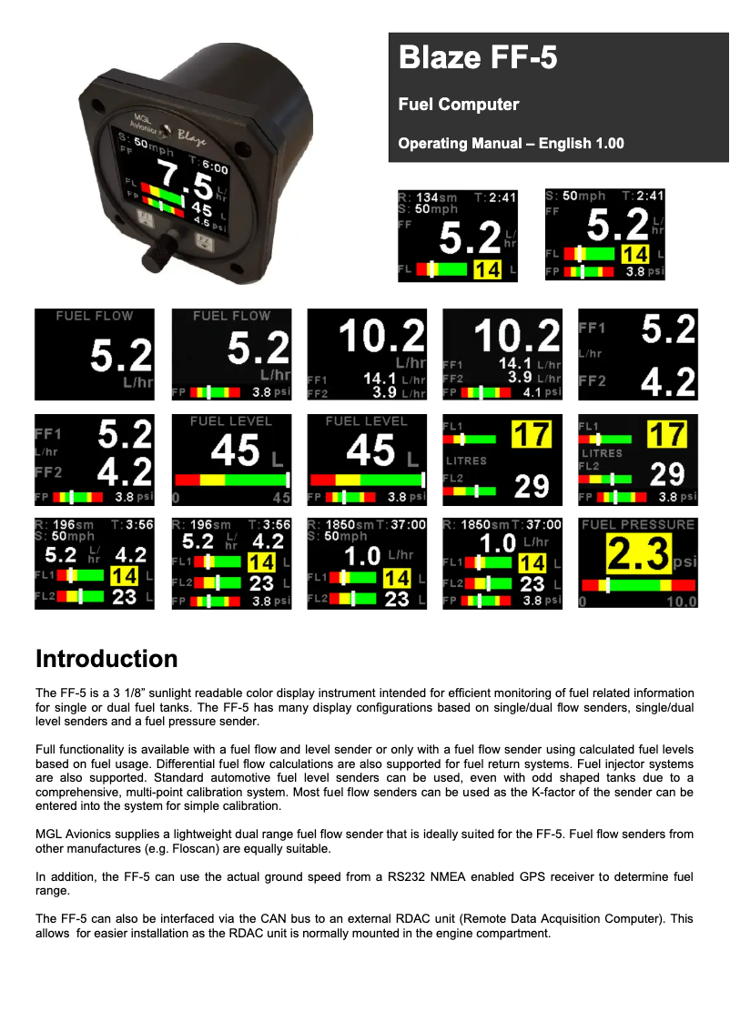 Page n°1 - Manuel utilisateur MGL Avionics FF-5