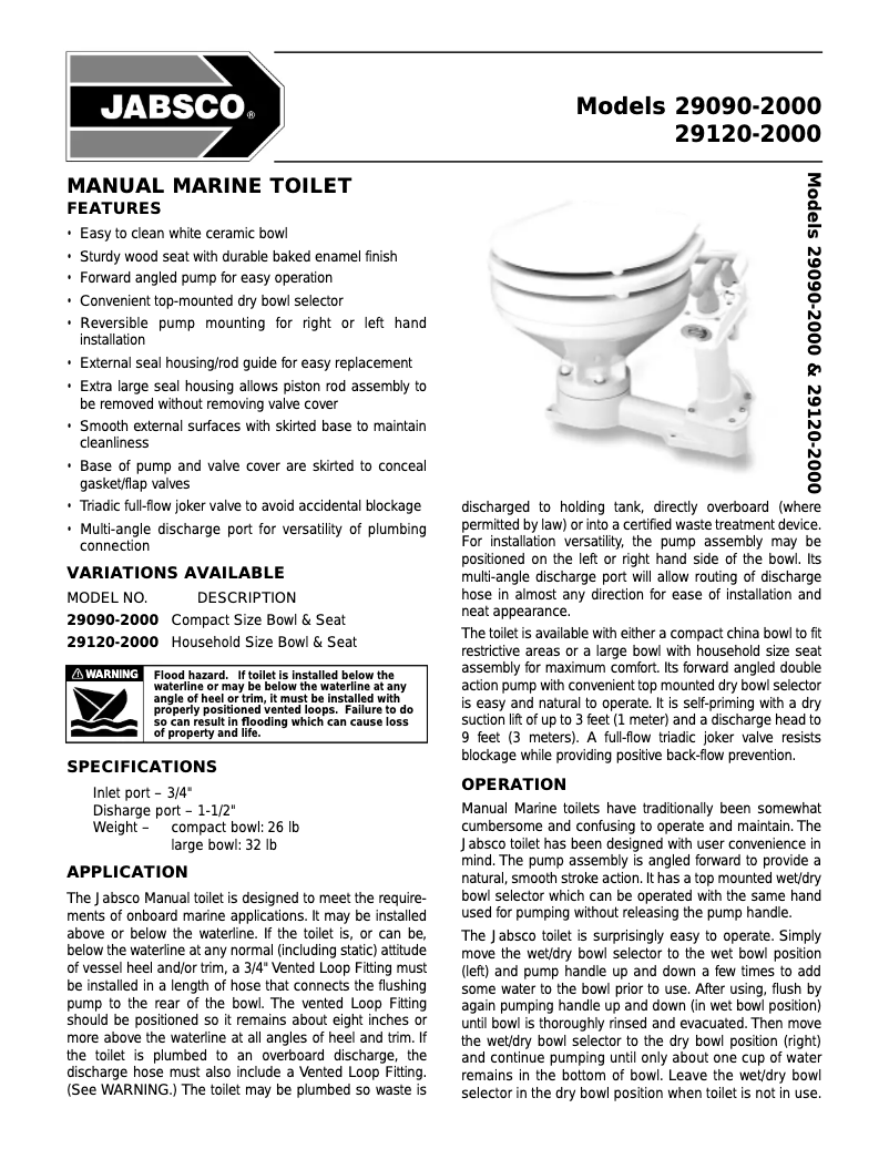 Page 1 de la notice Manuel utilisateur Jabsco 29120-2000
