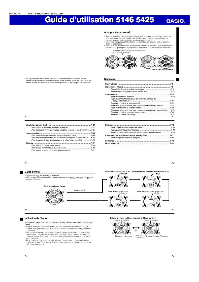 Page 1 de la notice Manuel utilisateur Casio G-Shock GA-110