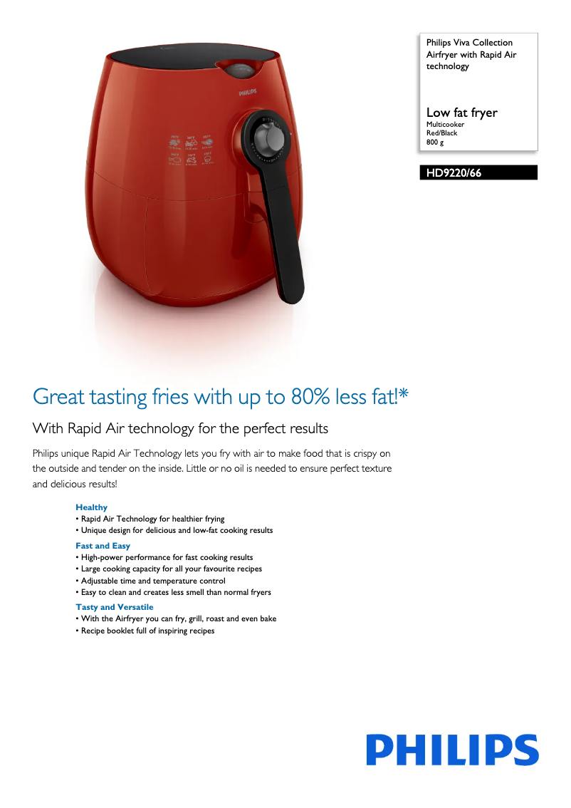 Image de la première page du manuel de l'appareil Viva Collection Airfryer HD9220