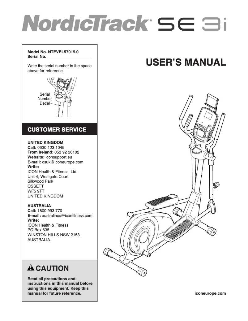 Page n°1 - Manuel utilisateur NordicTrack SE 3i