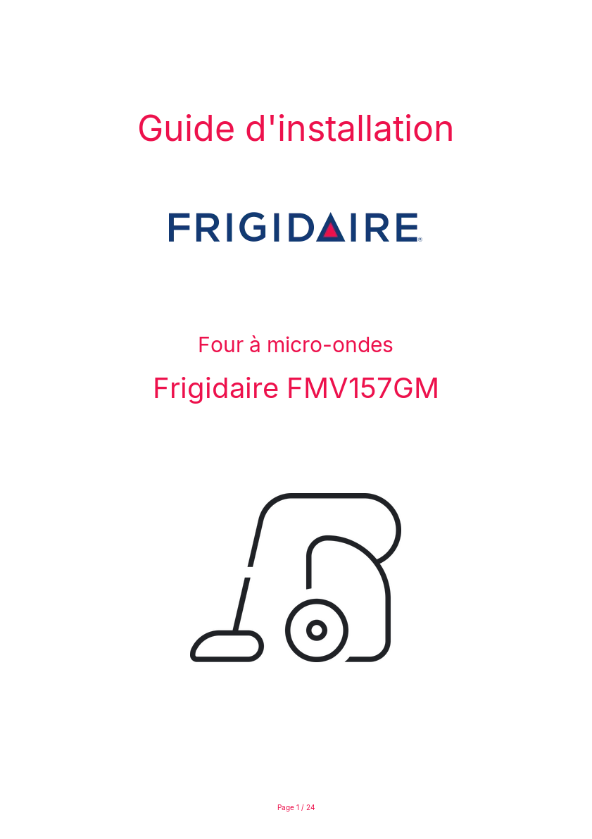 Page n°1 - Guide d'installation Frigidaire FMV157GM