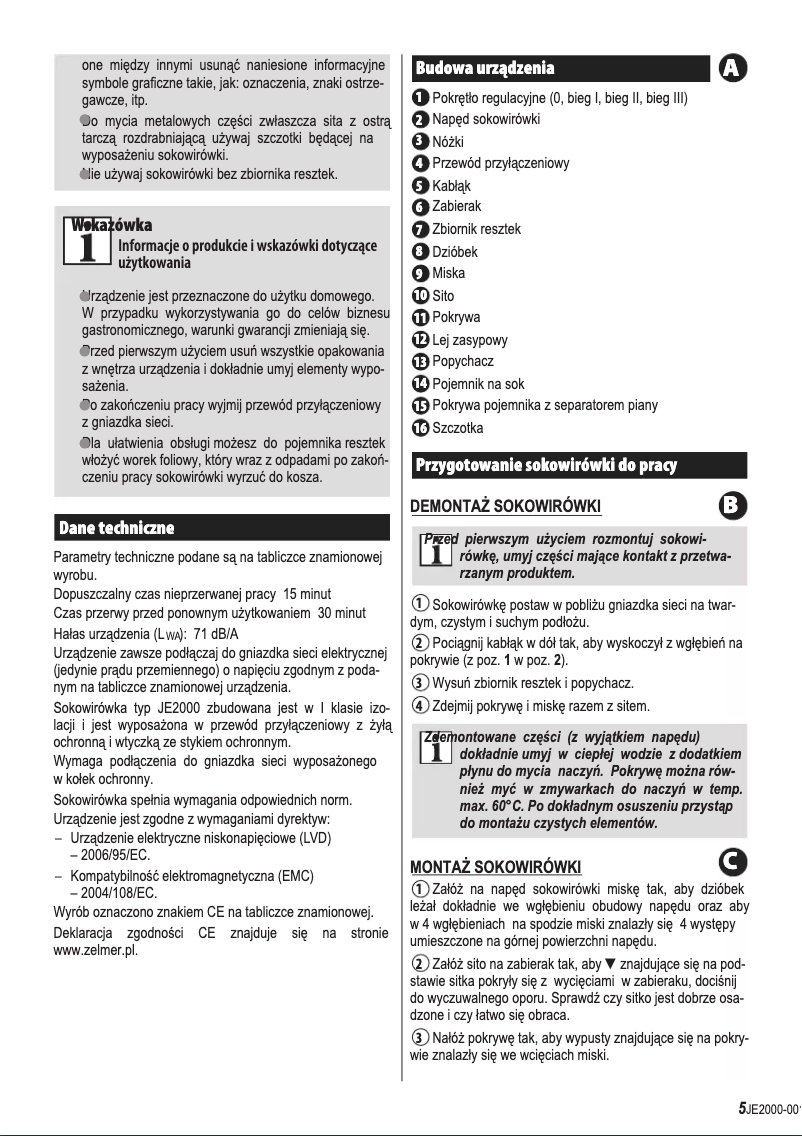 Image de la première page du manuel de l'appareil JE2000