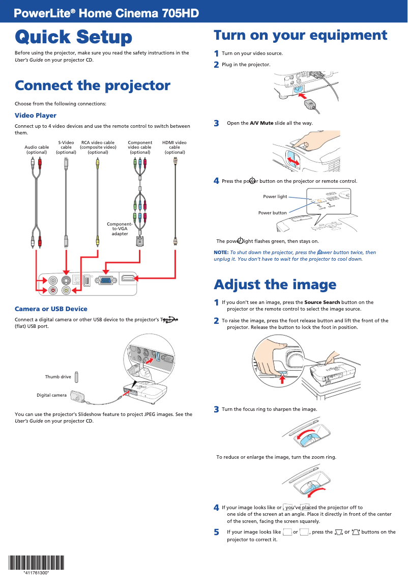 Page 1 de la notice Manuel utilisateur Epson PowerLite Home Cinema 705HD