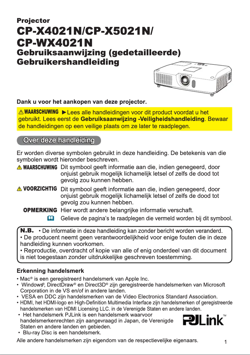 Page 1 de la notice Manuel utilisateur Hitachi CP-X4021NGF