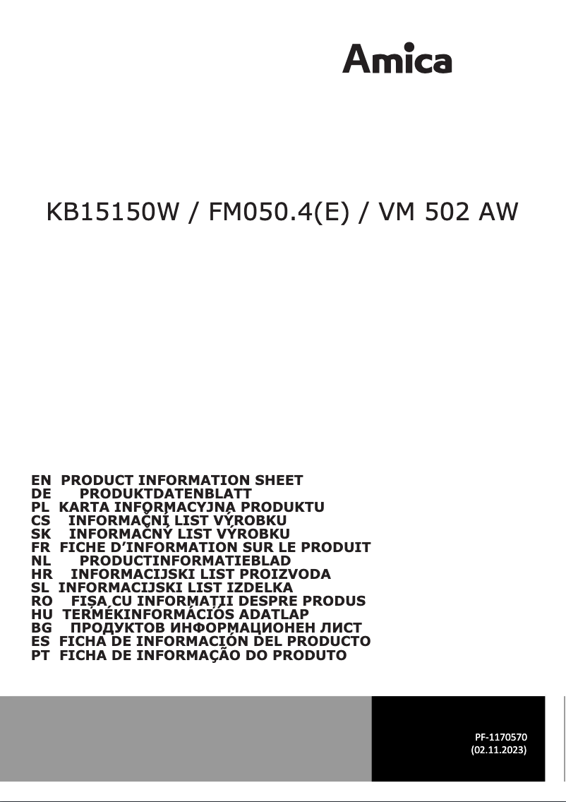 Page 1 de la notice Fiche technique Amica FM050.4