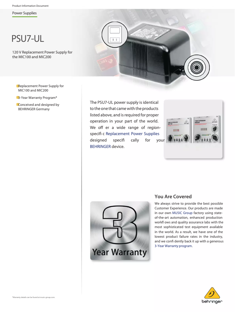 Page n°1 - Manuel utilisateur Behringer PSU7-UL