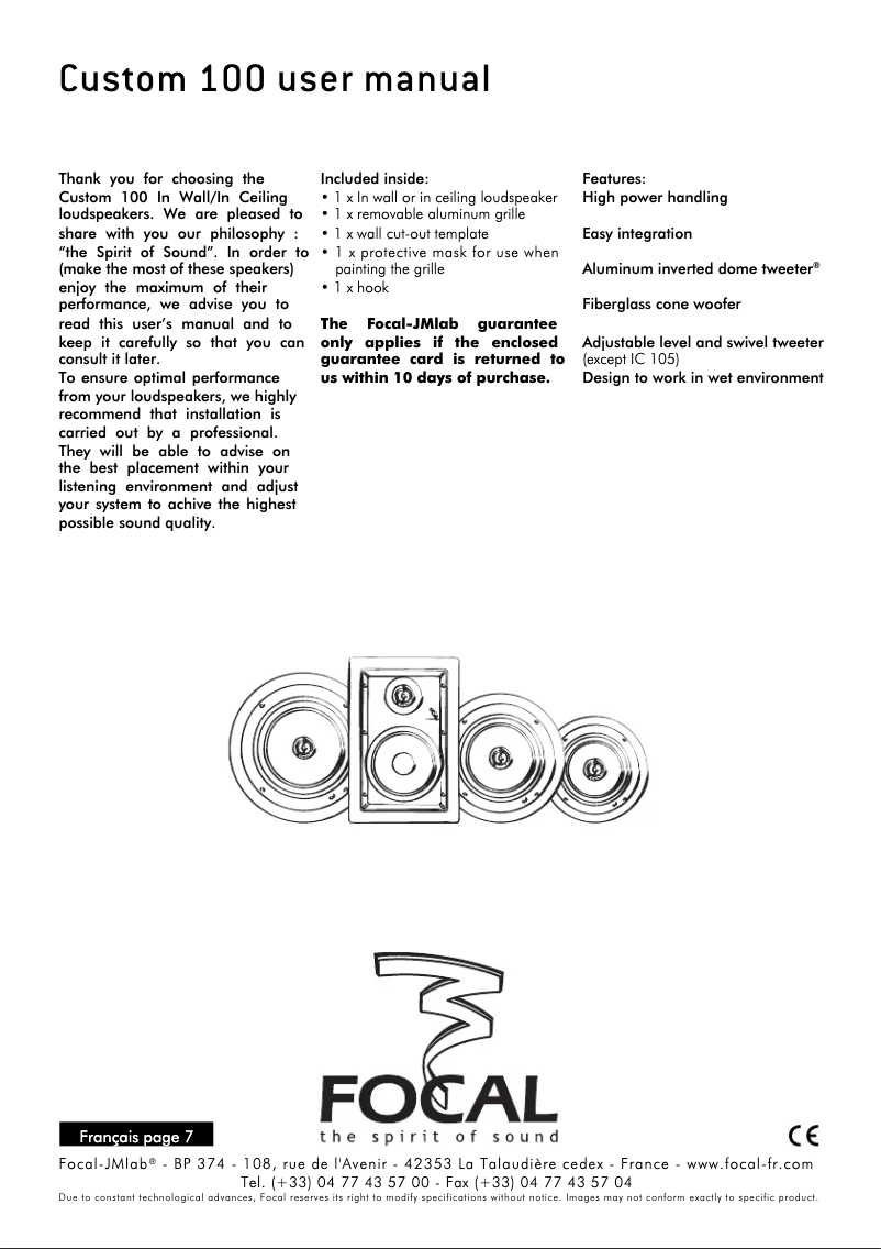 Page n°1 - Manuel utilisateur Focal Custom IC 108