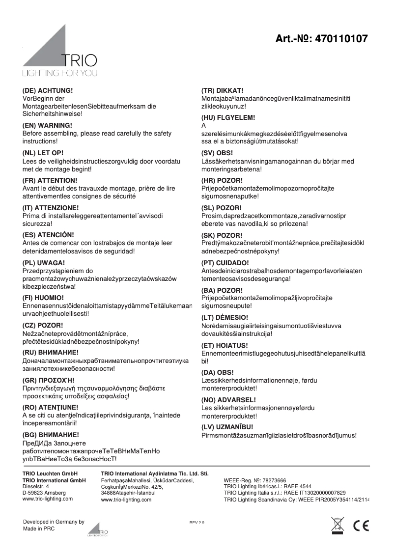 Page 1 de la notice Manuel utilisateur Trio Lighting Gestic 470110107