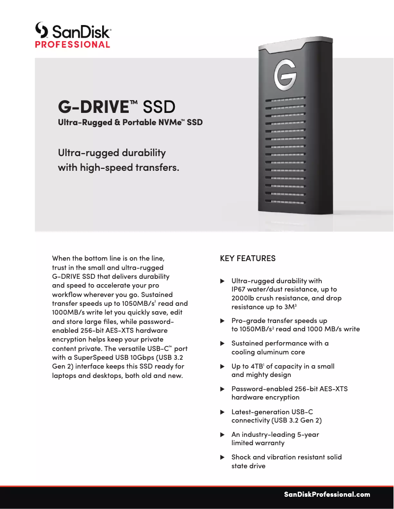 Página 1 del manual Ficha técnica Sandisk G-DRIVE PRO SSD