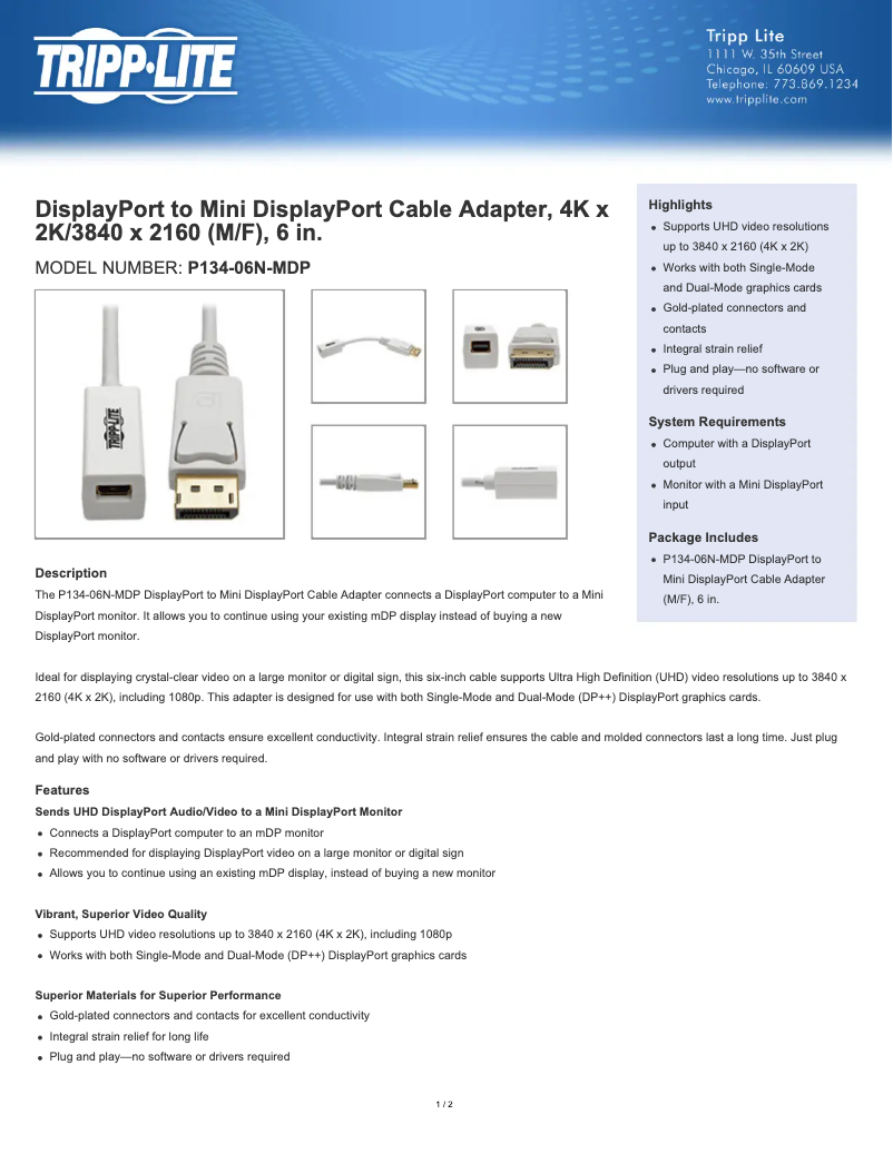 Page n°1 - Manuel utilisateur Tripp Lite P134-06N-MDP