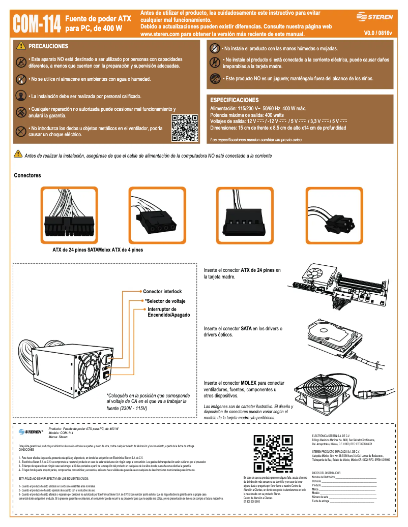 Page n°1 - Manuel utilisateur Steren COM-114