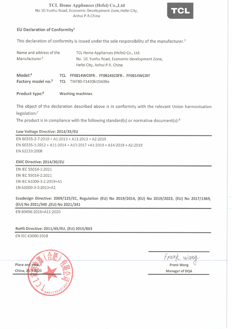 Image de la première page du manuel de l'appareil FF0814WC0