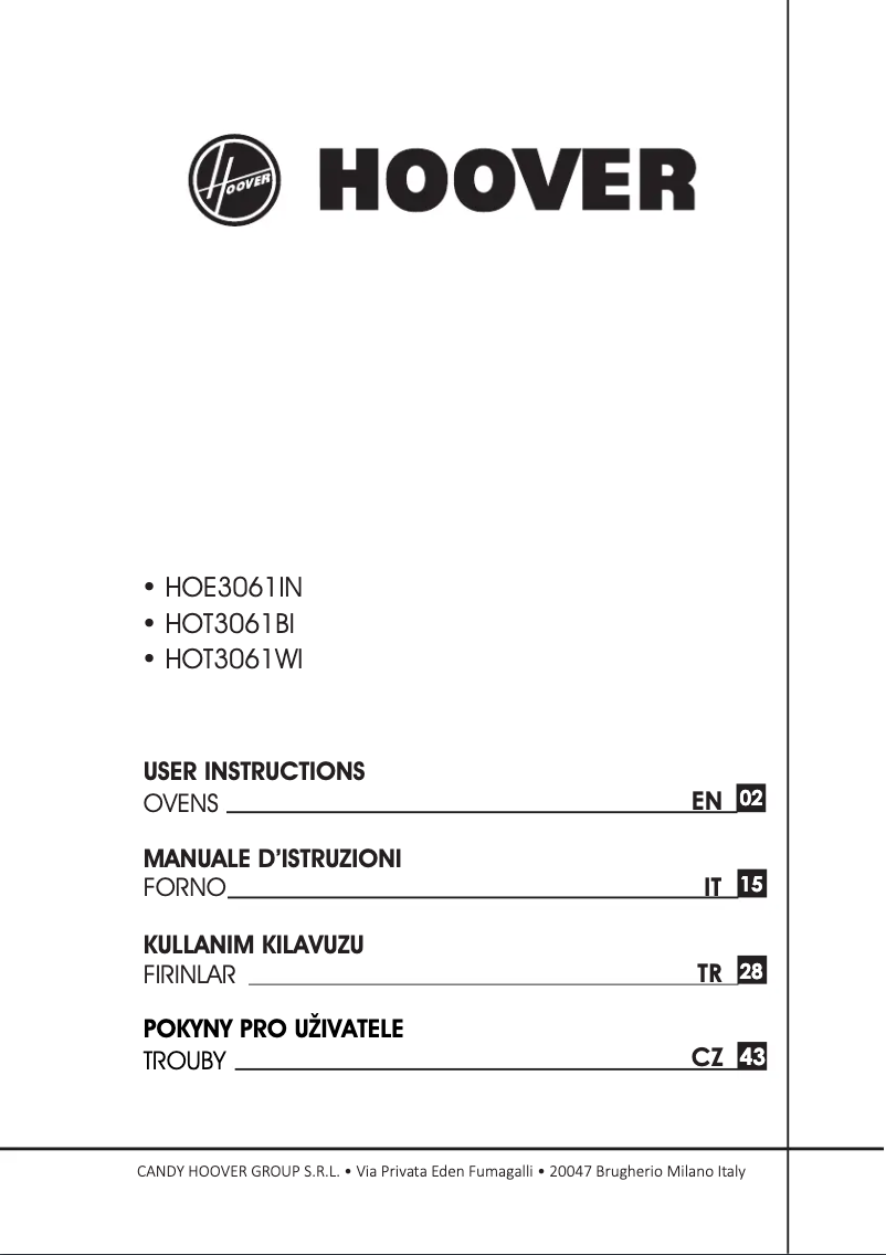 Page 1 de la notice Manuel utilisateur Hoover HOT3061BI