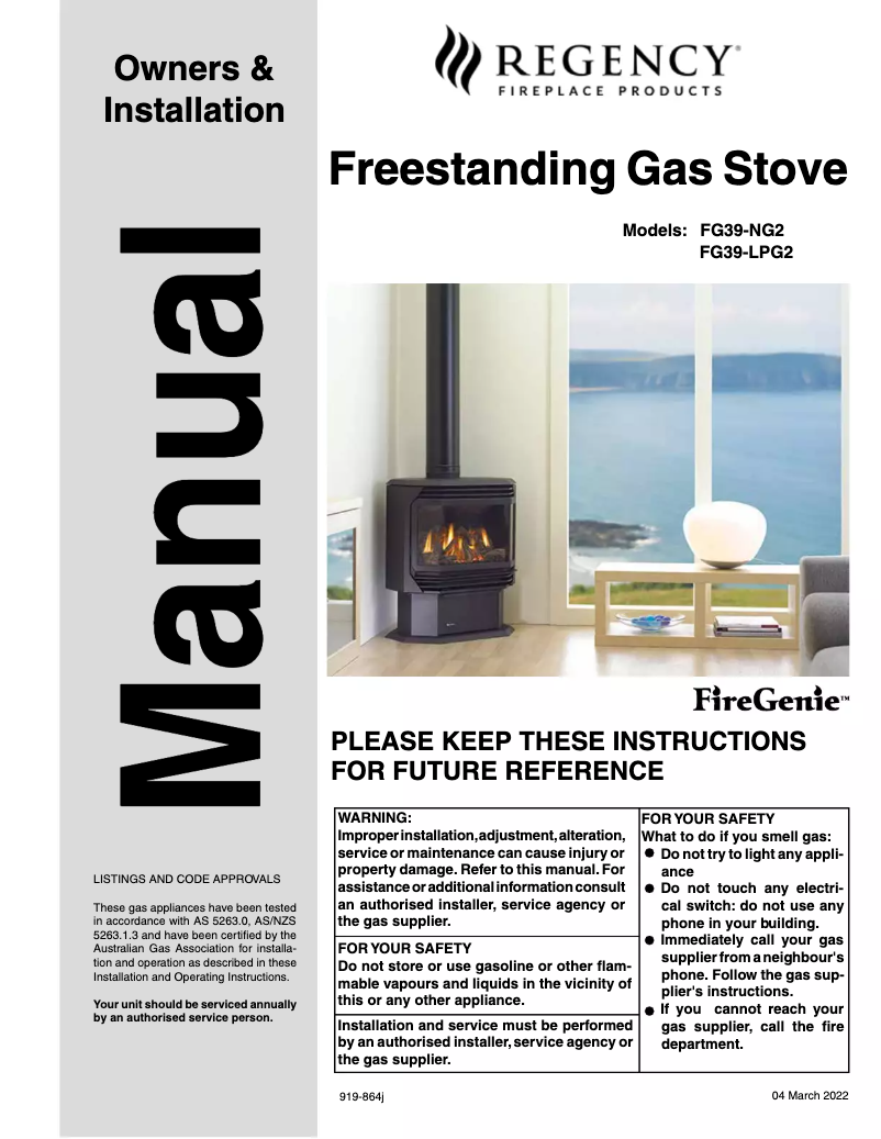 Page 1 de la notice Manuel utilisateur Regency FG39-NG2