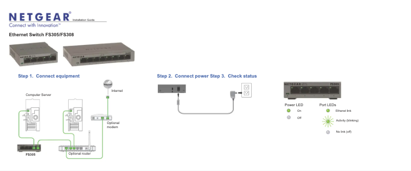 Page n°1 - Guide d'installation Netgear FS305