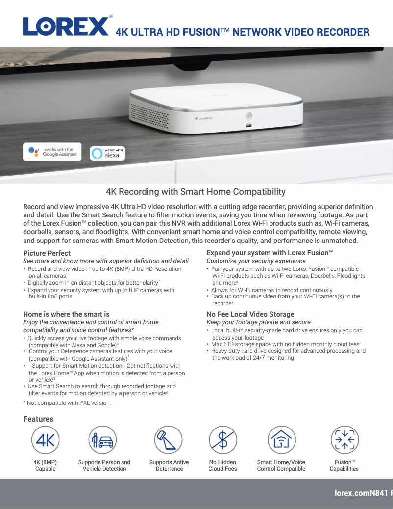 Page 1 de la notice Fiche technique Lorex N841