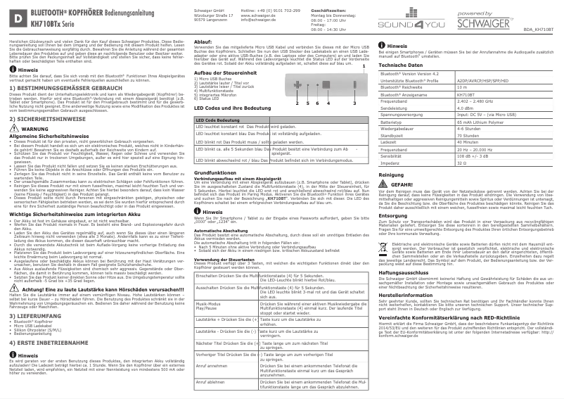 Page 1 de la notice Manuel utilisateur Schwaiger KH710BTG 511