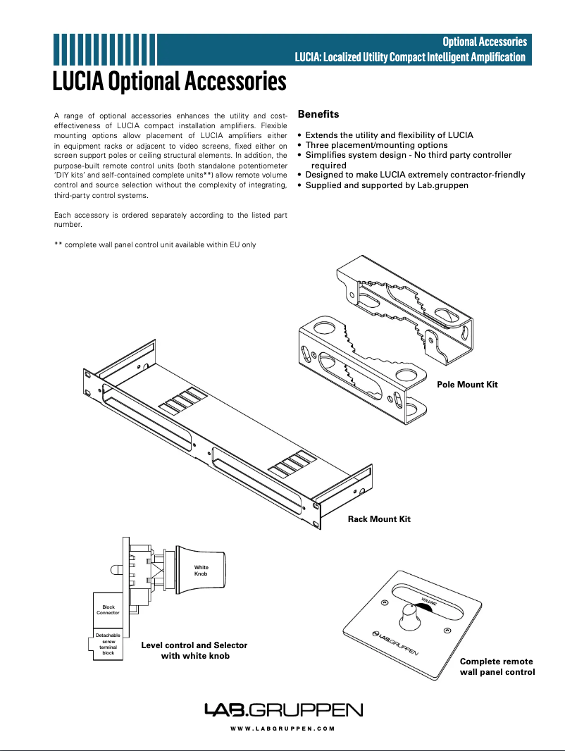 Page 1 de la notice Manuel utilisateur Lab Gruppen LUCIA 120/1-70