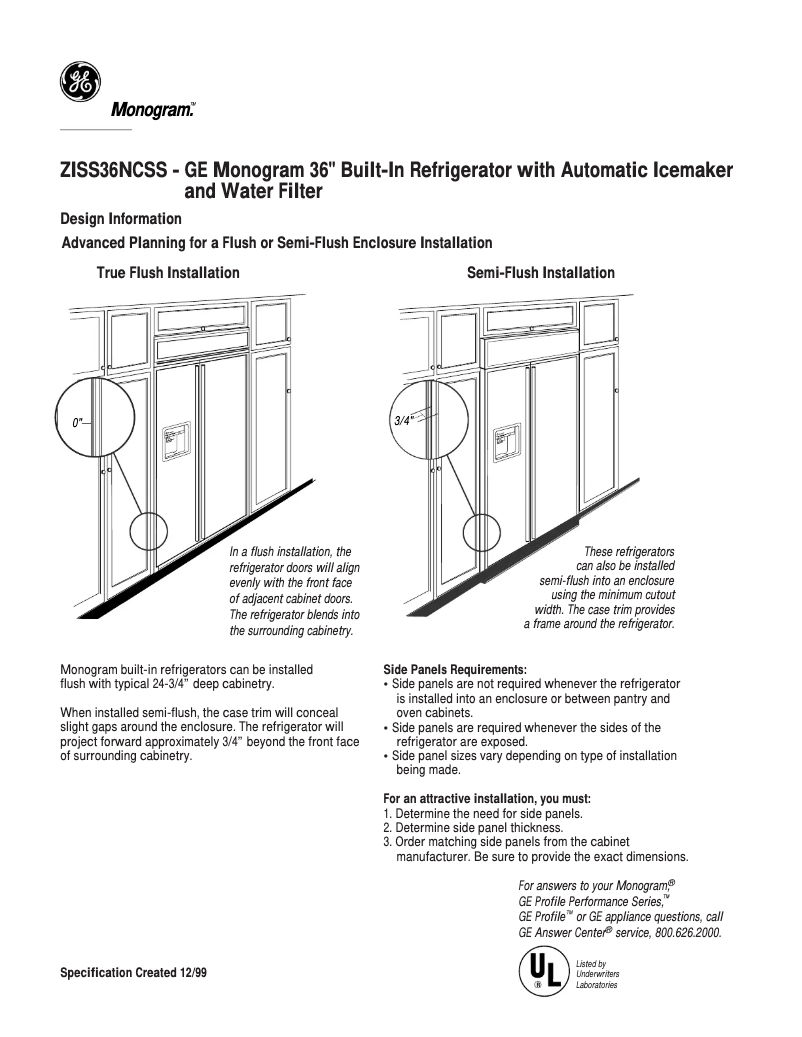 Page n°1 - Fiche technique GE ZISS36NCSS