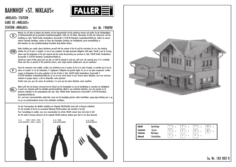 Page 1 de la notice Manuel utilisateur Faller 190098
