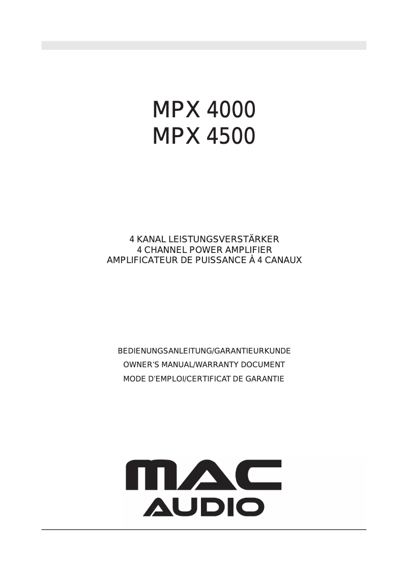 Page n°1 - Manuel utilisateur Mac Audio MPX 4000