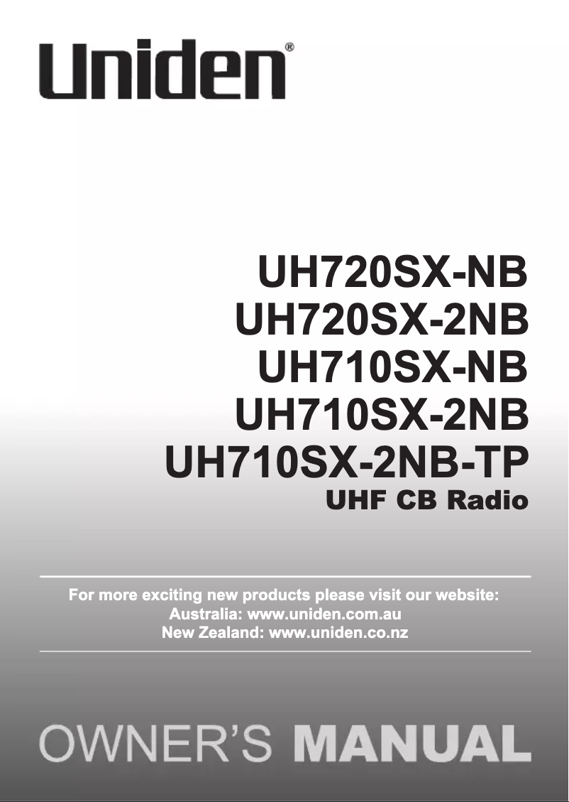 Page 1 de la notice Manuel utilisateur Uniden UH720SX-2NB-TP
