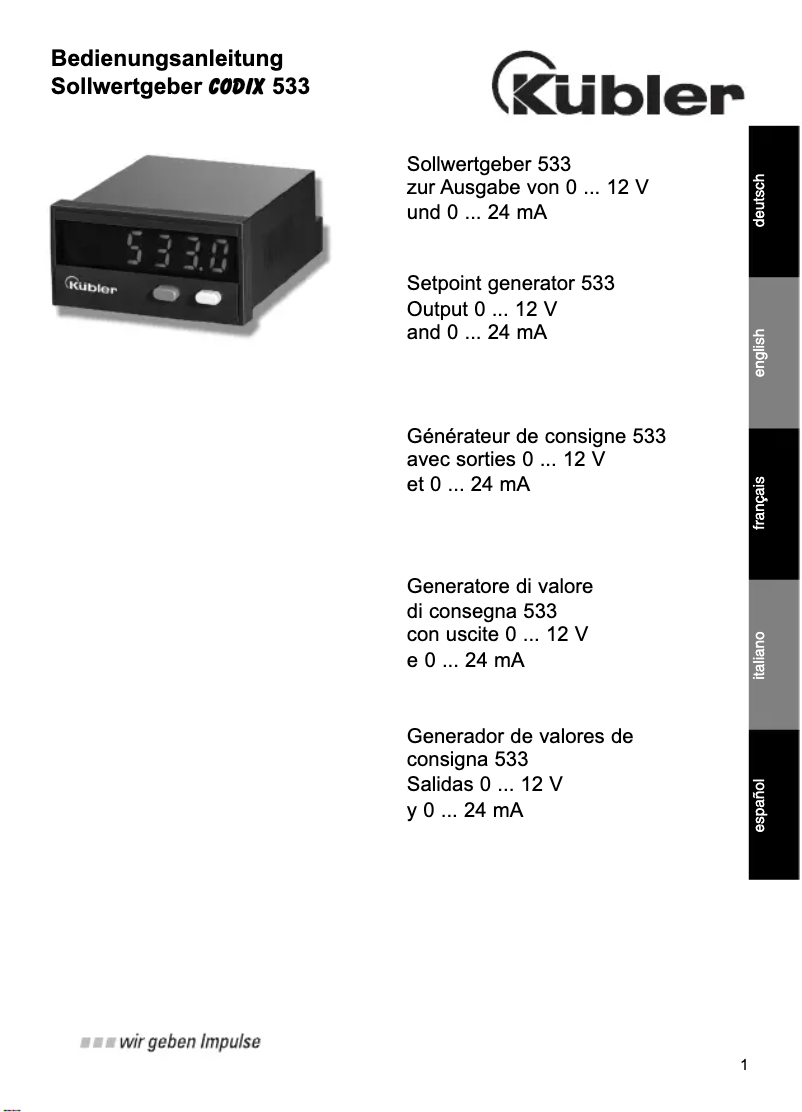 Page n°1 - Manuel utilisateur Kübler Codix 533