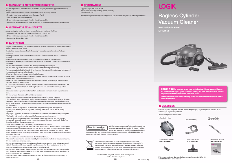 Page 1 de la notice Manuel utilisateur Logik L14VR12